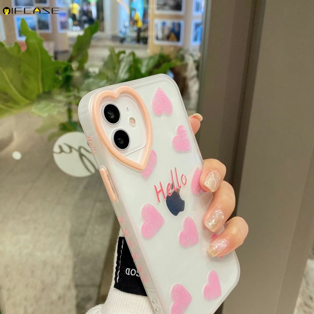 iPhone 12 11 Pro Max XS Max XR XS X 7 8 Plus Phone Case Love Loving Heart Camera Lens Hole Transparent Clear Cute Blue Pink Simple Soft TPU Casing Case Cover