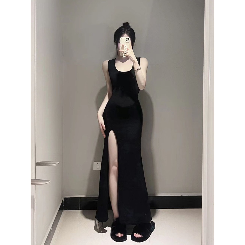 Đầm Hai Dây Dáng Ôm Xẻ Tà Nhẹ Nhàng Thanh Lịch Mùa Thu Cho Nữ