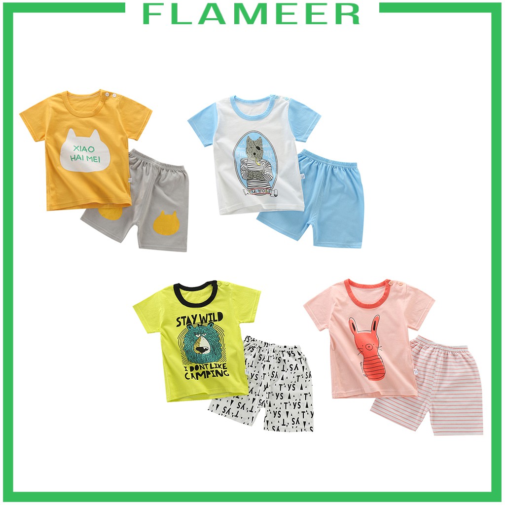 [FLAMEER]  9M-5Y Toddler Kids Short Sleeve T-shirt and Shorts Pants Set 2pcs