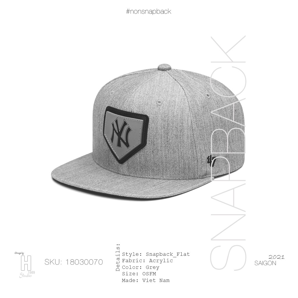 Mũ snapback thời trang nam màu xám cao cấp logo NY 3D hàng chất lượng