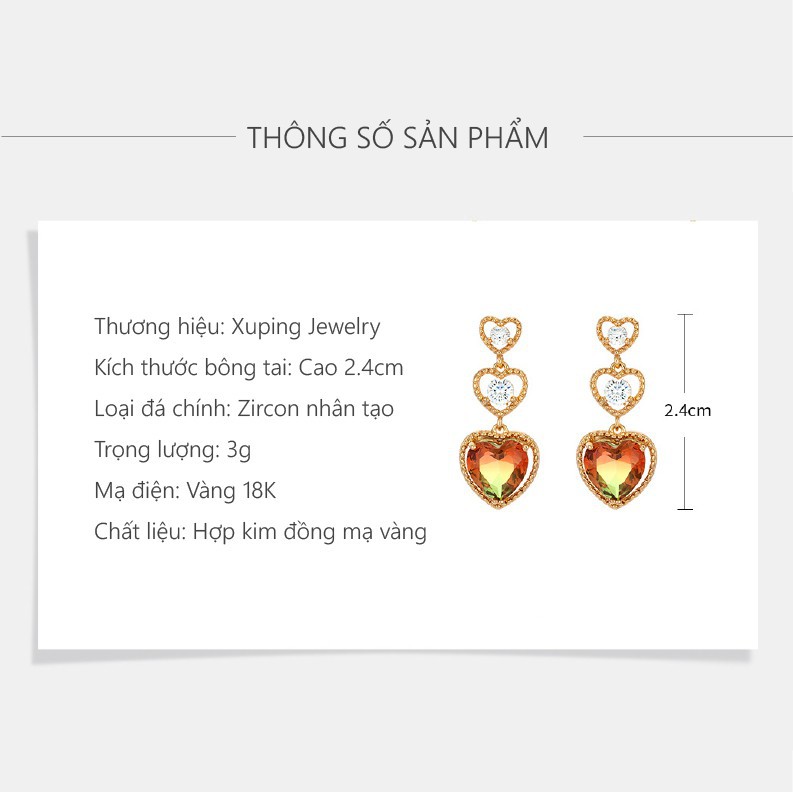 Bông Tai Nữ Mạ Vàng 18K, Đính Đá Ziron Cam Sang Trọng - XPBT38