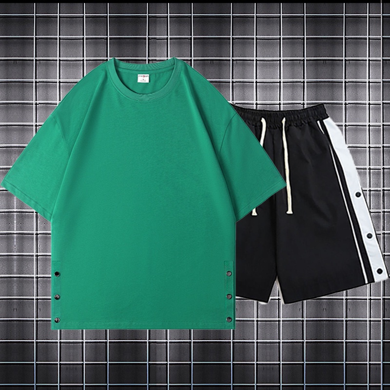 [Mẫu mới] Bộ Quần Áo Thun Nam Nữ Unisex Mùa Hè Cộc Tay Xẻ Tà Cúc Bấm 2 Bên Quần Short Thời Trang Zenkonu T225V1+S042V1