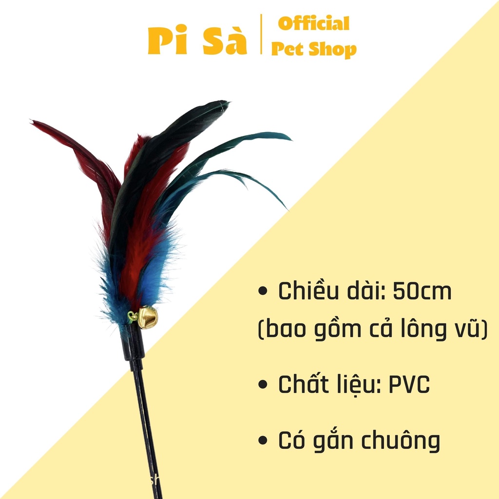 Cần câu mèo lông vũ có chuông nhiều màu sắc | DC02 | Đồ chơi cho mèo bé nhỏ &amp; to lớn vận động gậy trêu mèo giảm stress