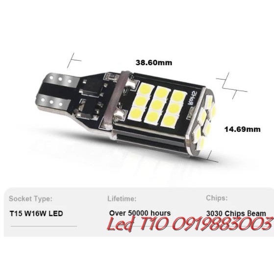 (12-24v) 1 bóng đèn lùi ô tô Led T15 24smd3030 tản nhiệt nhôm siêu bền siêu sáng