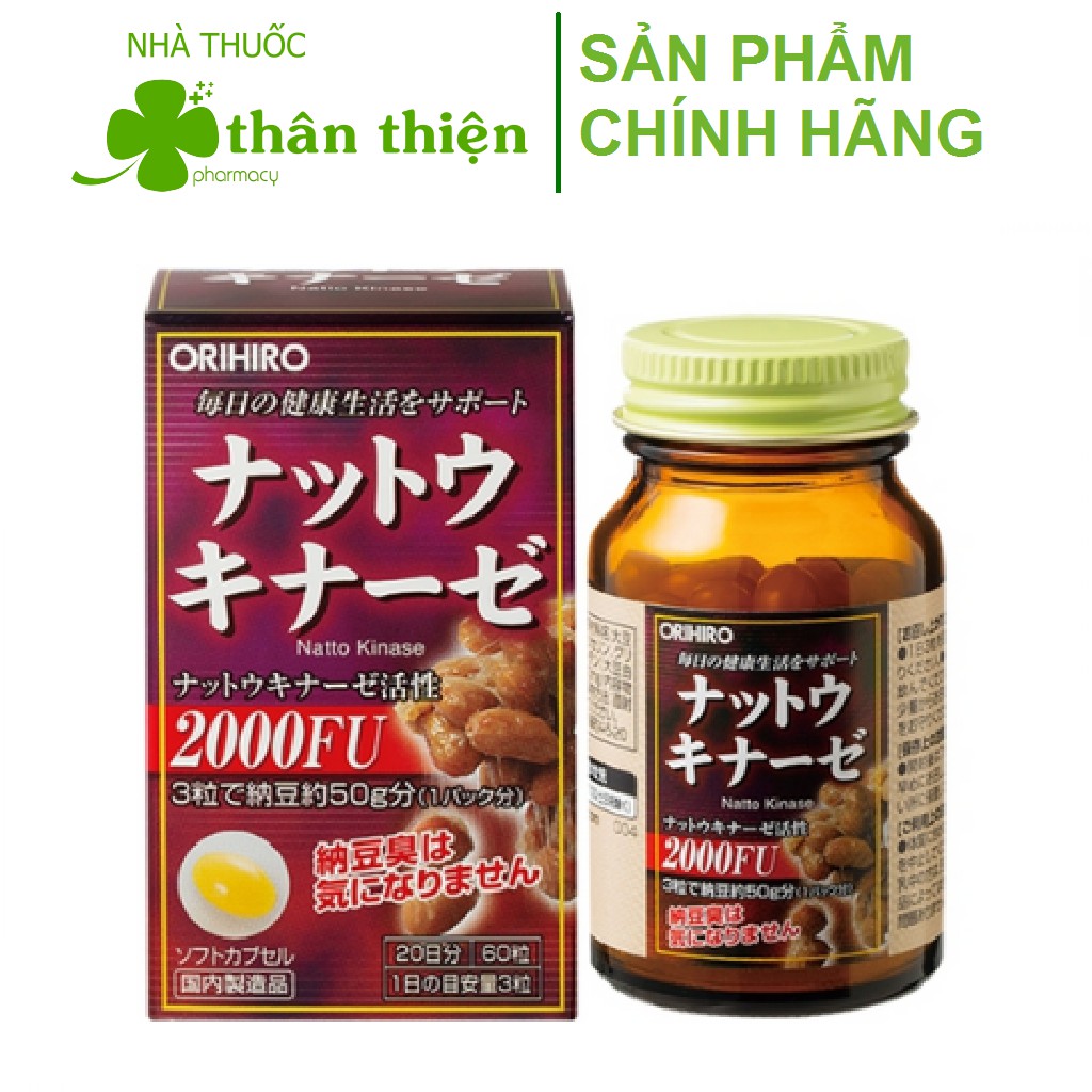 Nattokinase Orihiro 2000 FU 60 viên - Viên uống ngăn ngừa tai biến giúp hoạt huyết, phòng chống đột quỵ