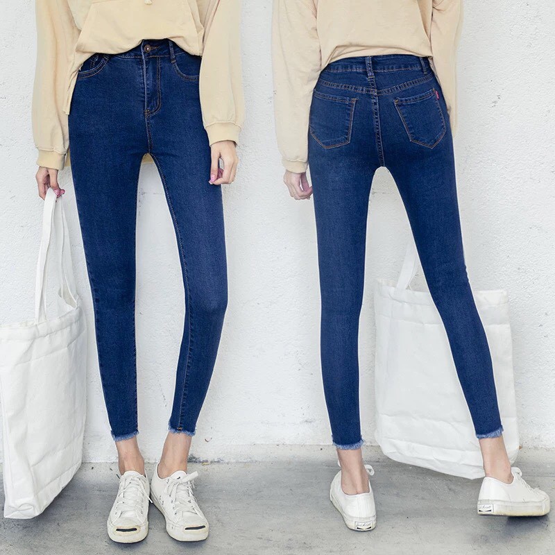 Quần jean dài trơn tua lai co giãn cao cấp size từ 25-35