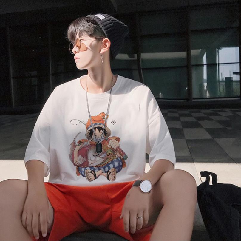 Áo thun tay lỡ unisex form rộng nam nữ oversize Luffy OnePiece Ẵm Cá Chép - 360 clothing tee basic
