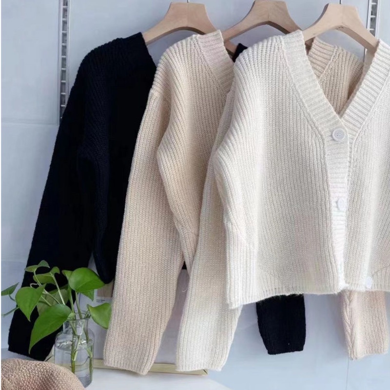 Áo Khoác Cardigan Dệt Kim Cổ Chữ V Màu Trơn Thời Trang Mùa Thu Hàng Mới Dành Cho Bạn Nữ