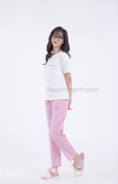 Đồ ngủ áo thun quần kẻ chất siêu mát