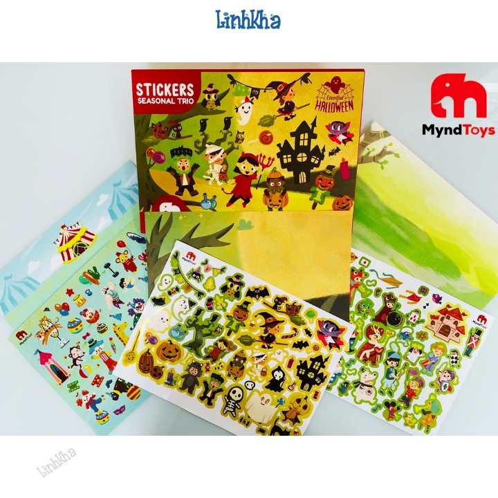 Bộ Tranh Dán Sticker Cho Bé Gồm 3 Tranh Nền và 150 Stickers - MyndToys Singapore - LinhKha