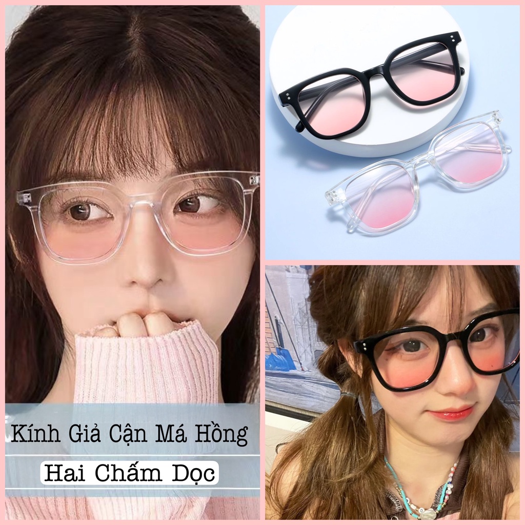 [Mới] Kính Nữ Giả Cận, Kính Mắt Nữ Gọng VuôngĐen Hai Chấm Tròn Dọc Hiệu Ứng Má Hồng Mối Tình Đầu Dễ Thương Hottrend 2022