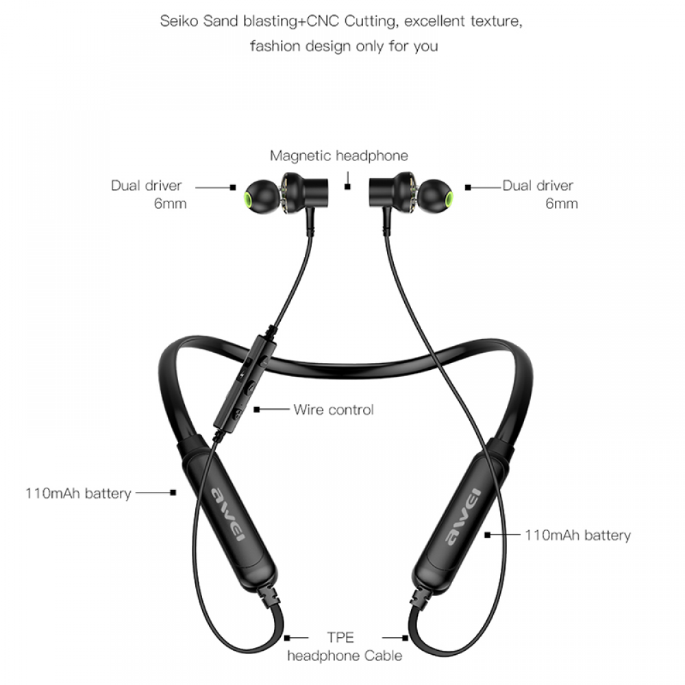 Tai Nghe Bluetooth Thể Thao Awei Chống Ồn Có Mic