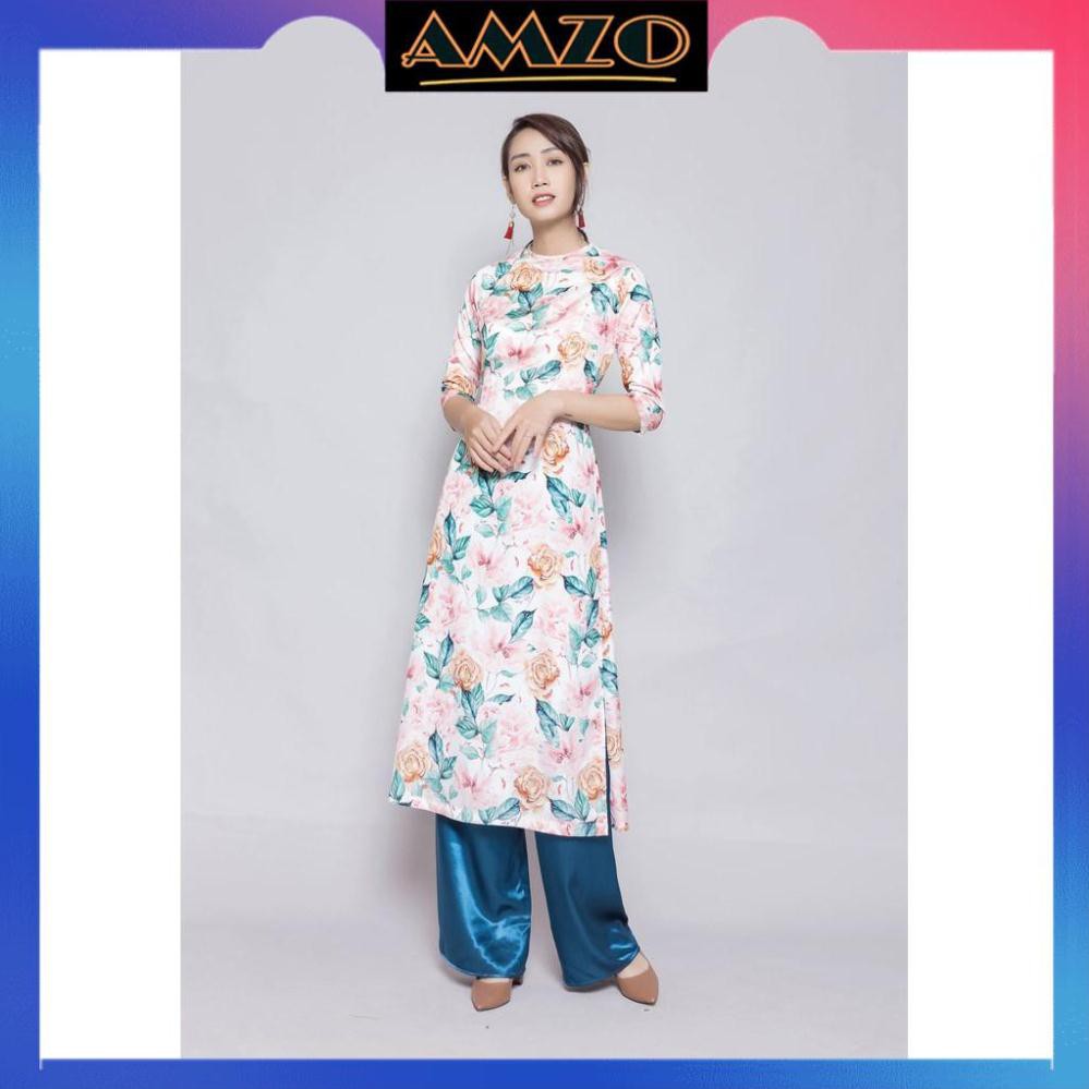 Áo Dài Nữ Lụa Cao Cấp, Áo Dài Cách Tân Cổ Tròn Tay Lửng Họa Tiết Hoa To Hàng Thiết Kế Đường May Tỉ Mỉ, Tinh Tế. | BigBuy360 - bigbuy360.vn