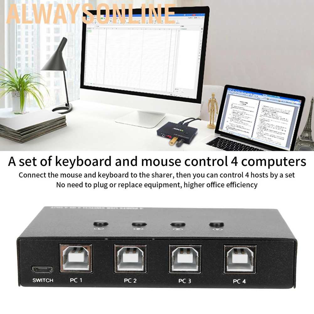 Alwaysonline USB Switcher Printting Sharer Keyboard and Mouse Computer Supplies 4 Imports Exports