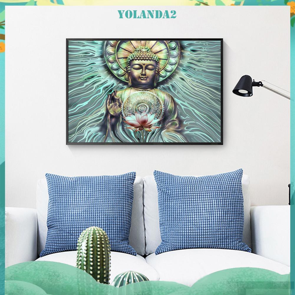 Tranh đính đá kim cương 5D DIY hình hoa sen Đức Phật độc đáo