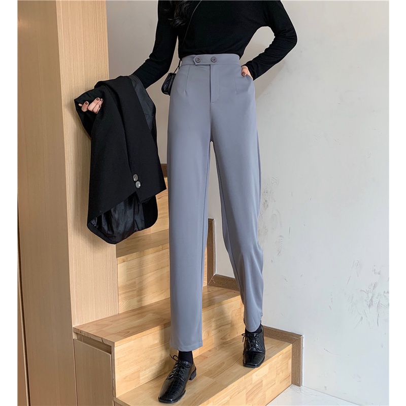 Quần dài lưng cao màu trơn thiết kế mới thời trang theo phong cách hàn quốc