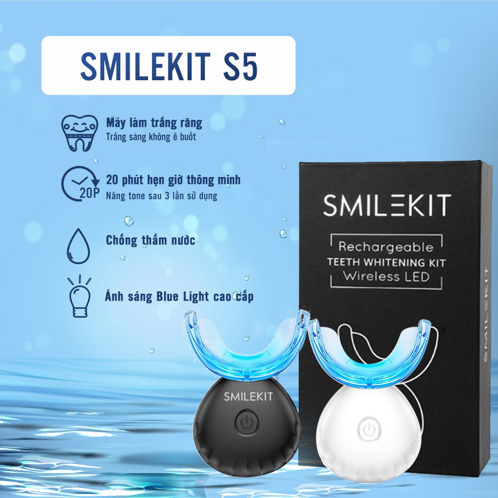 Máy tẩy trắng răng SMILEKIT PRO S5 cao cấp - Thân máy cảm ứng hồng ngoại, hệ thống 16 đèn ánh sáng xanh + 4 bút GEL