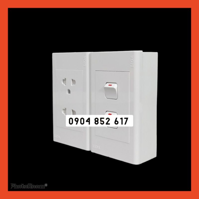 Combo ổ cắm điện đôi 3 chấu LiOA 16A 3520W + 2 công tắc điện - Lắp nổi