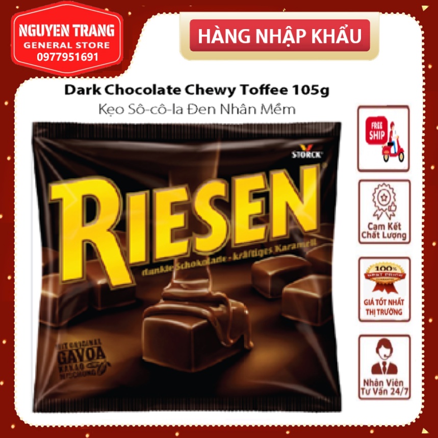 KẸO SÔ-CÔ-LA ĐEN NHÂN MỀM CHEWY TOFFEE RIESEN 105G