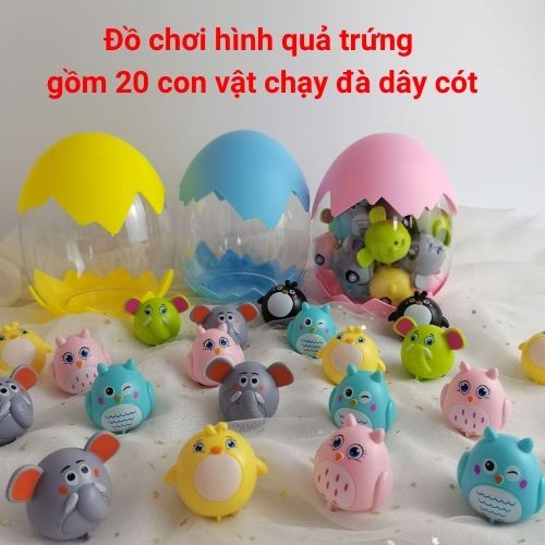 Đồ chơi mô hình quả trứng chứa 20 con vật dễ thương chạy bánh đà dây cót (BBTOYS: 68)