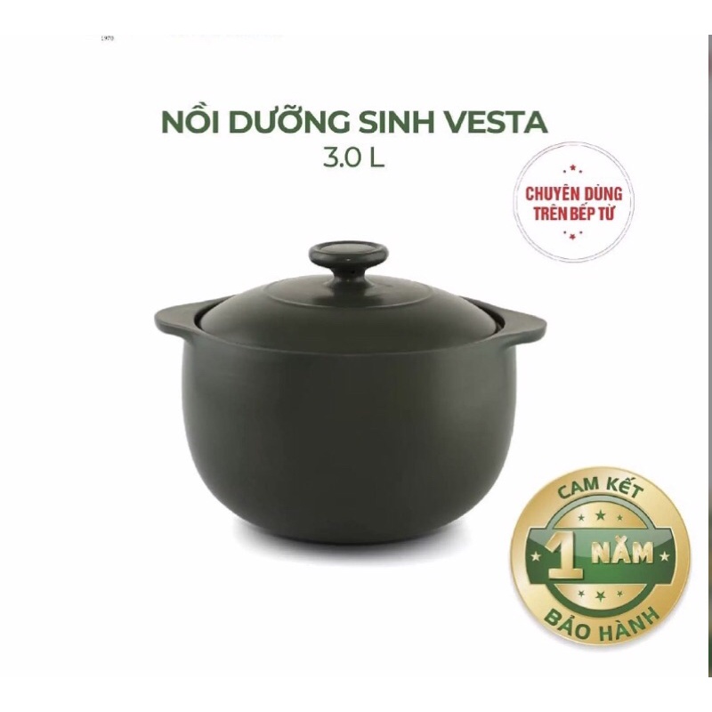 Nồi Sứ Dưỡng Sinh Đáy Từ Minh Long Vesta 3.0 L sứ đẹp cao cấp, chắc chắn, an toàn sức khỏe, thực phẩm chín sâu và đều