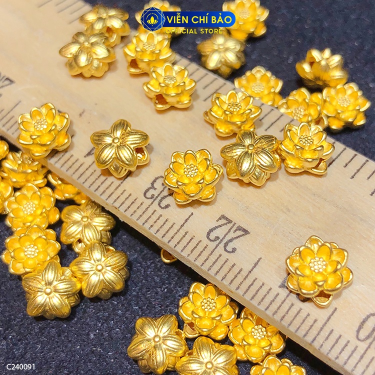 Vòng tay unisex charm Hoa sen vàng 24K dây vải đỏ thời trang phụ kiện trang sức Viễn Chí Bảo C240091