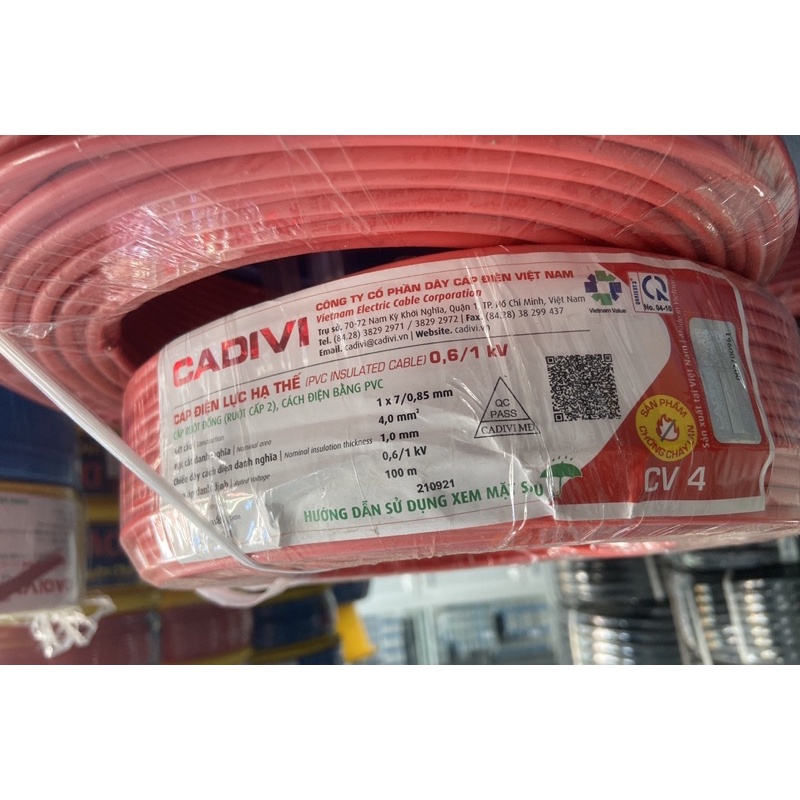 DÂY ĐIỆN CADIVI Cáp đơn 1.0 , 1,5 , 2,0 ,2.5 ,3.5, 4.0