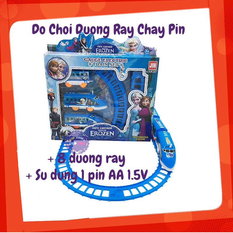 Đồ chơi đường ray xe lửa tàu hỏa Frozen chạy pin - 8 thanh đường ray - tàu hỏa pin cho bé