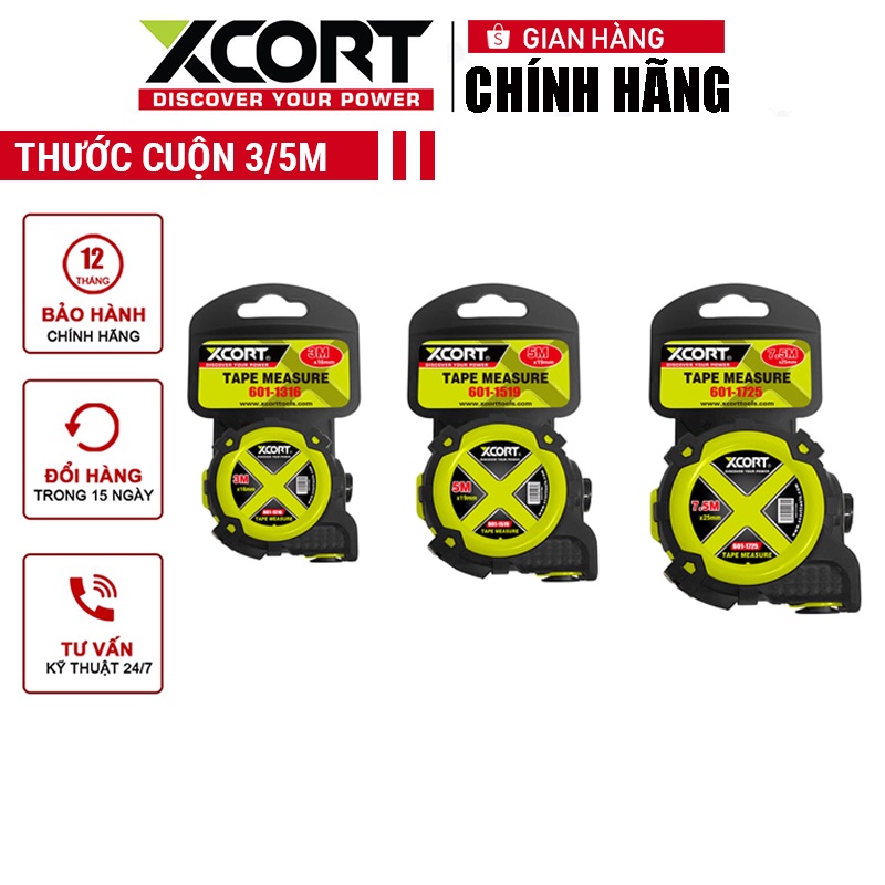 Thước cuộn thép tự động 3M/5M XCORT Chất liệu cao su và thép
