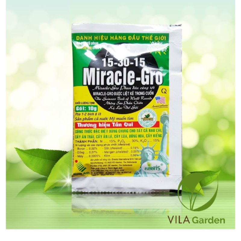 Phân Bón Lá Miracle Gro 15-30-15 (gói 10g),Phân bón lá chuyên dùng cho hoa lan, hồng,thúc đẩy ra hoa các loại cây trồng