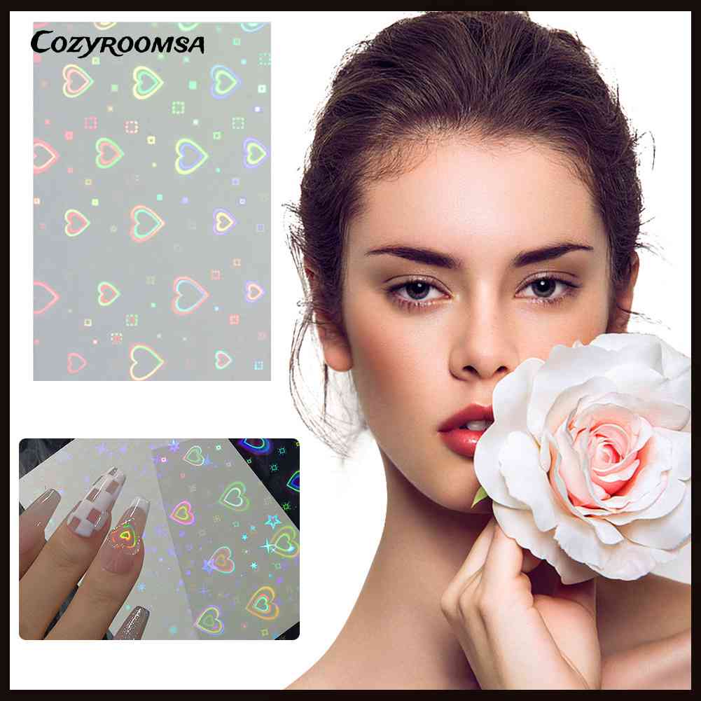 Thẻ Giấy Foil Dán Móng Tay Nghệ Thuật DIY Họa Tiết Trái Tim Ngôi Sao