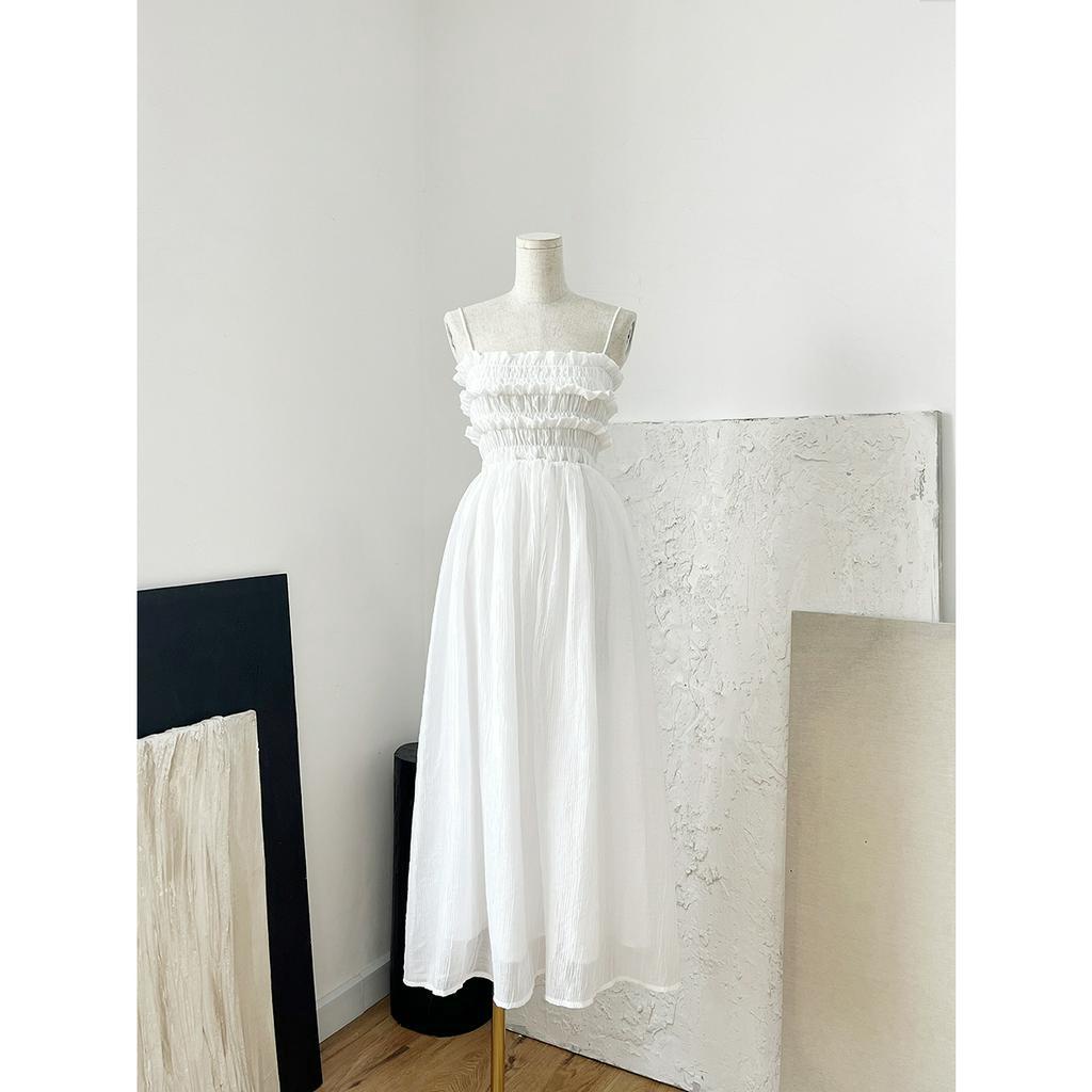 BBSTORE'S Đầm Maxi Hai Dây Đi Biển Nhún Ngực Viền Bèo  -D1950S