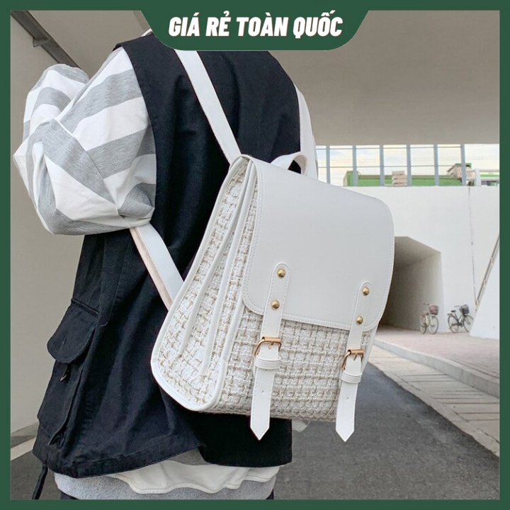 Balo Nữ Đi Học Thời Trang, Balo JASMIN NOIR Dáng Vuông Nhỏ Bằng Len