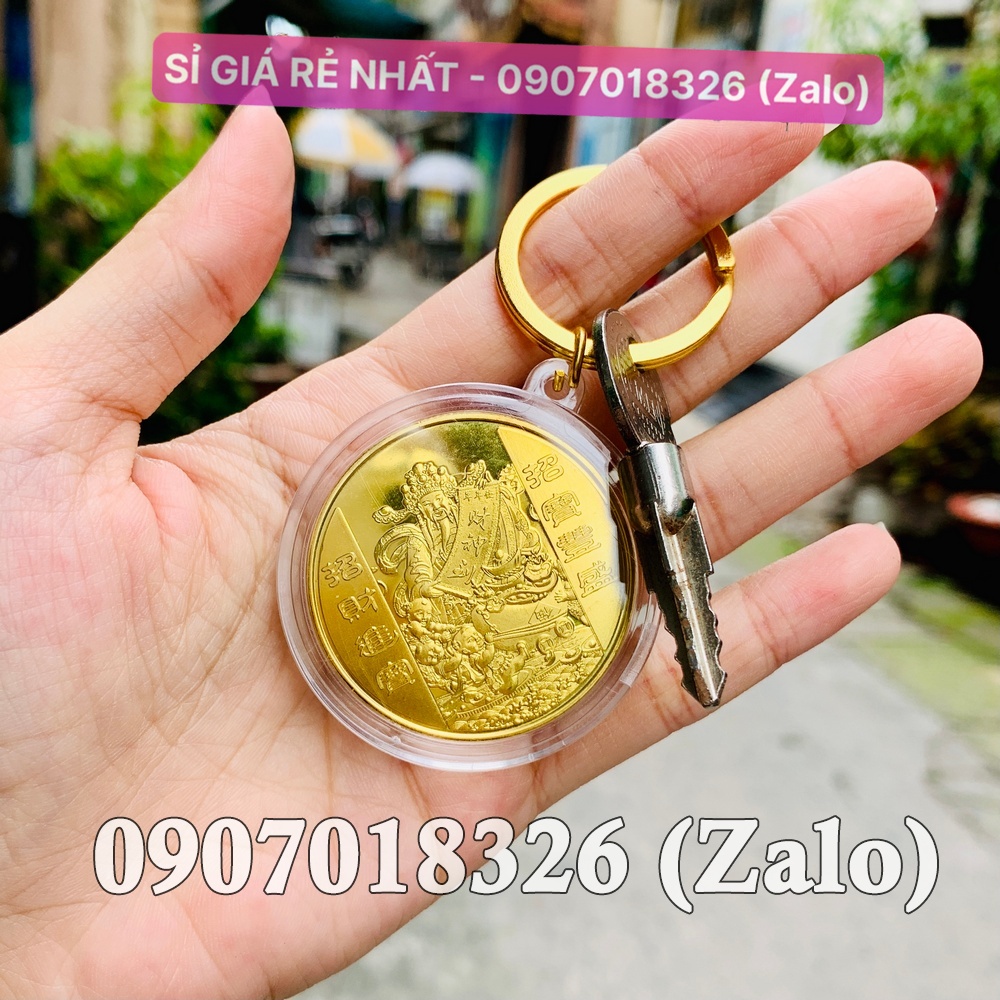 Móc khóa Đồng Tiền Xu Hình Thần Tài Khai Lộc - Cá Chép Phong Thuỷ May Mắn