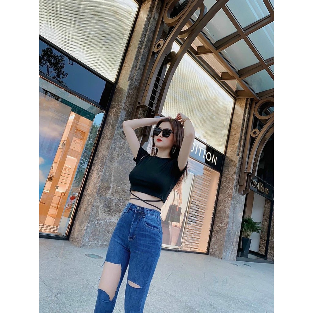 [ CHÉM GIÁ ] QUẦN SKINNY JEAN NỮ LƯNG CAO RÁCH MẢNG TO ĐÙI PHẢI NGANG ĐÙI TRÁI MÀU XANH ĐẬM CAO CẤP NITIQC ĐỦ SIZE