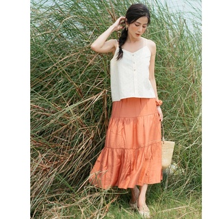 Áo Boho Camisole Tủ Nhà Mây dáng thường họa tiết hoa nổi màu be