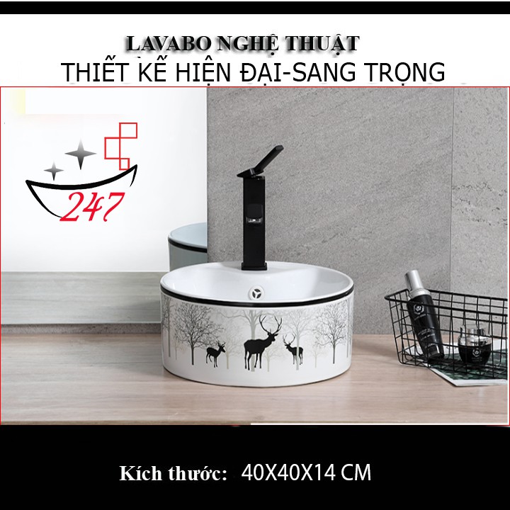 CHẬU LAVABO ĐẶT BÀN TRÒN- HỌA TIẾT CỰC ĐẸP