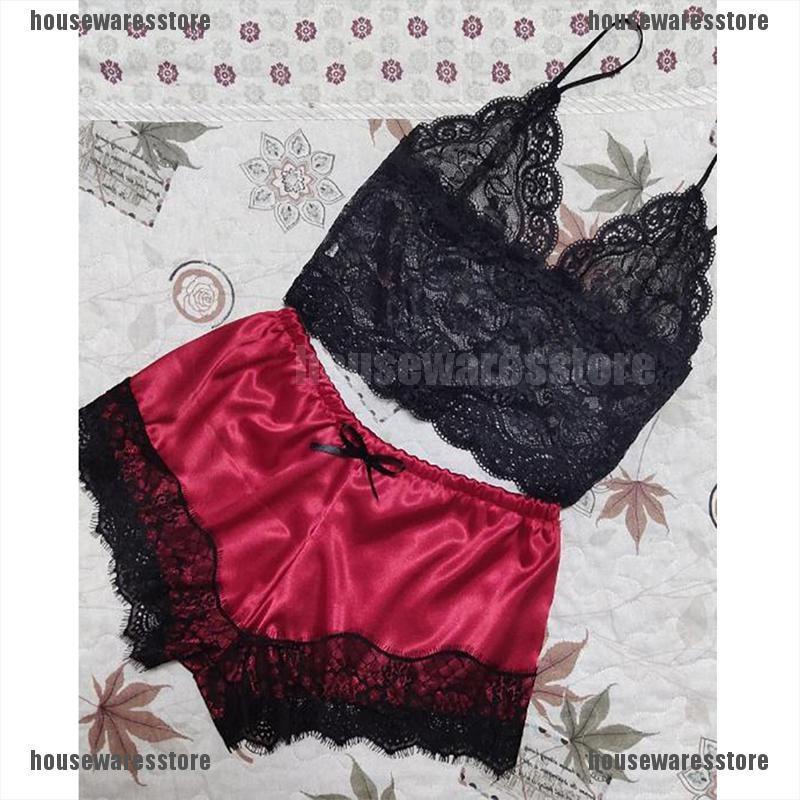 Bộ Đồ Ngủ 2 Món Gồm Áo Hai Dây Phối Quần Short Ren Phong Cách babydoll Cho Nữ