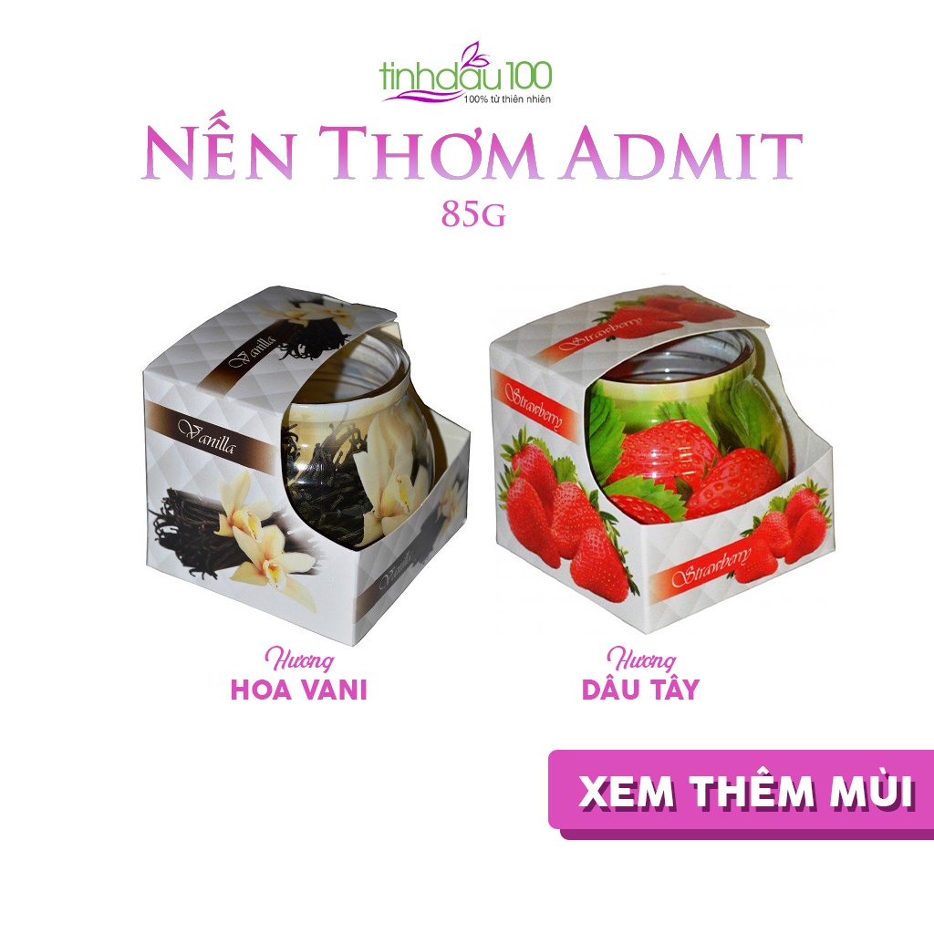 Nến thơm Admit oải hương, quế, vani, dâu tây khử mùi, thư giãn. Nến thơm Châu Âu cốc 85g Tinh Dầu 100 Shop