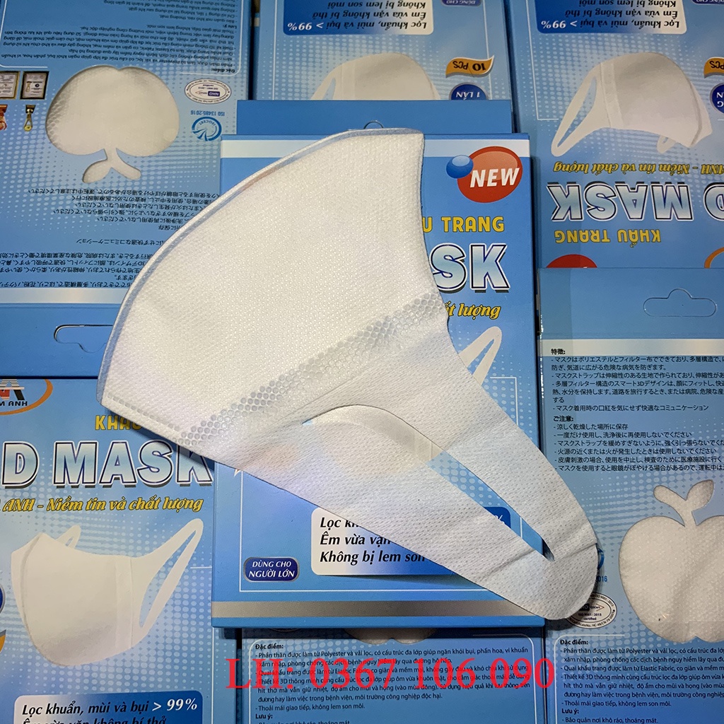 Khẩu Trang 3D Mask NAM ANH Quai Vải Hộp 10 Cái