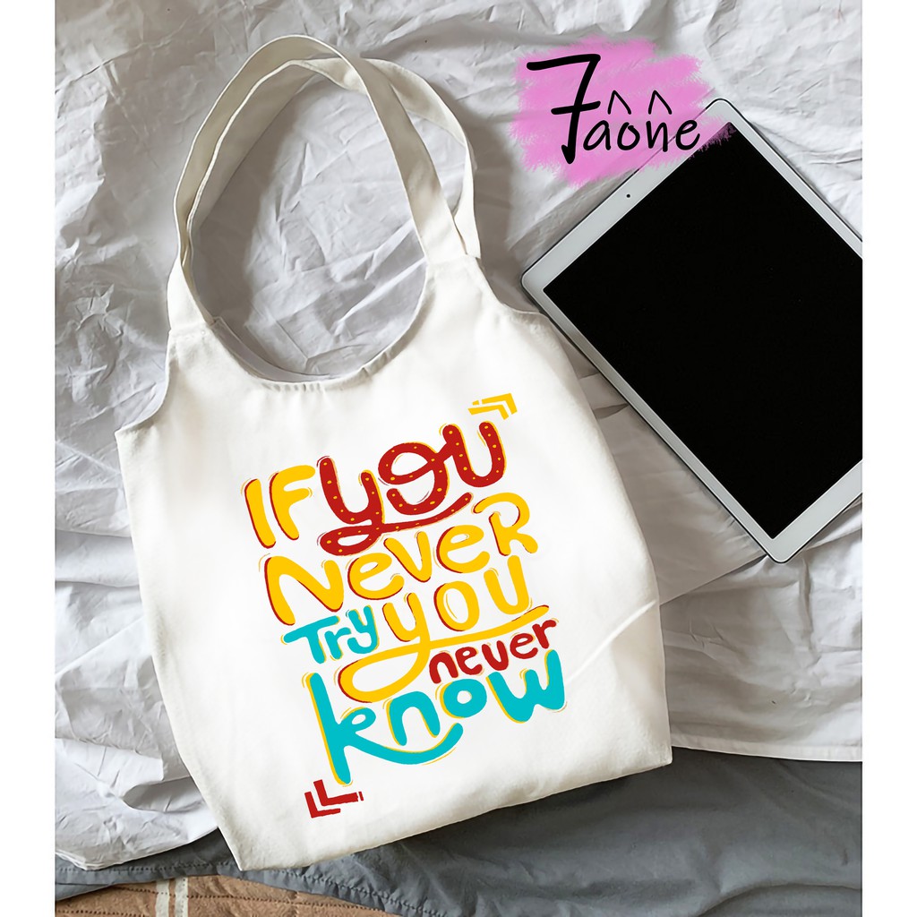 TÚI VẢI QUAI TRÒN CHỮ CỰC CHẤT GRAPHIC CÓ TÚI CON TOTE VẢI CANVAS