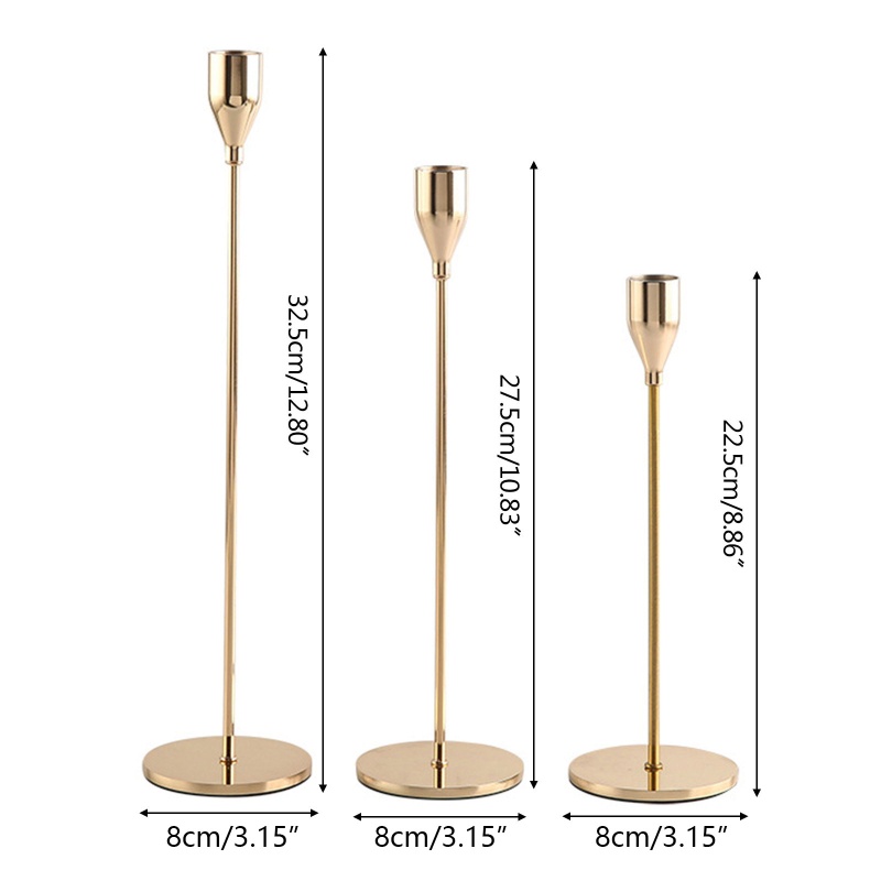 Bộ 3 Chân Nến Bằng Kim Loại Sang Trọng Trang Trí Bàn Làm Việc / Tiệc Cưới / Nhà Cửa