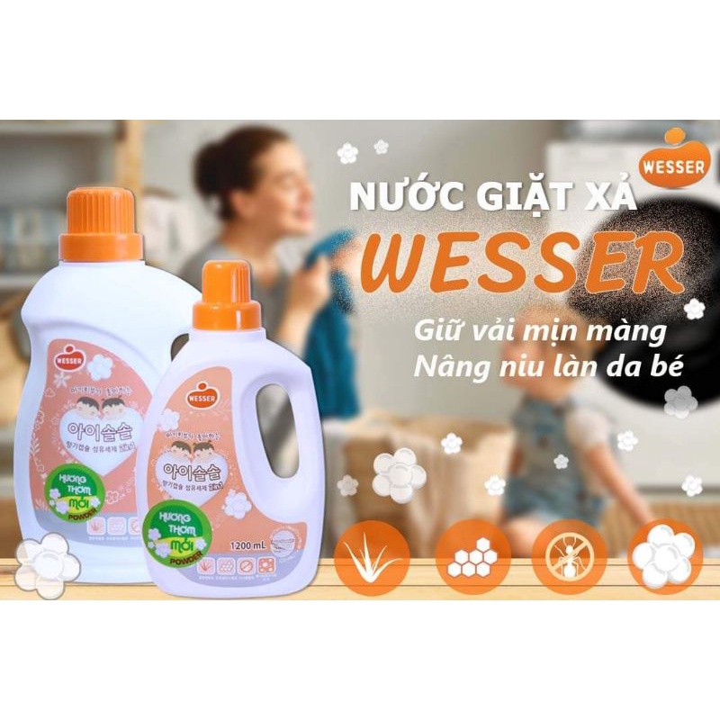 Nước giặt xả wesser 2 in1 3000ml hương phấn và hương hoa hồng