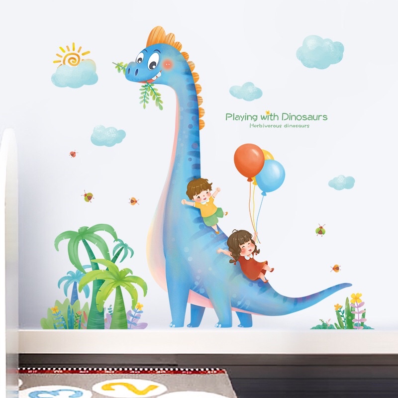 Decal dán tường ,Tranh dán tường khủng long xanh cho bé.
