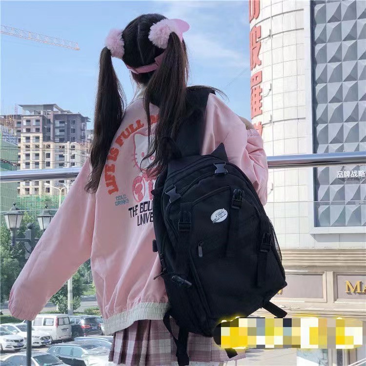 Ba Lô Học Sinh Hình Mèo Đen Dễ Thương Kích Thước Lớn Chống Thấm Nước Phong Cách Nhật Bản Cho Nữ Sinh