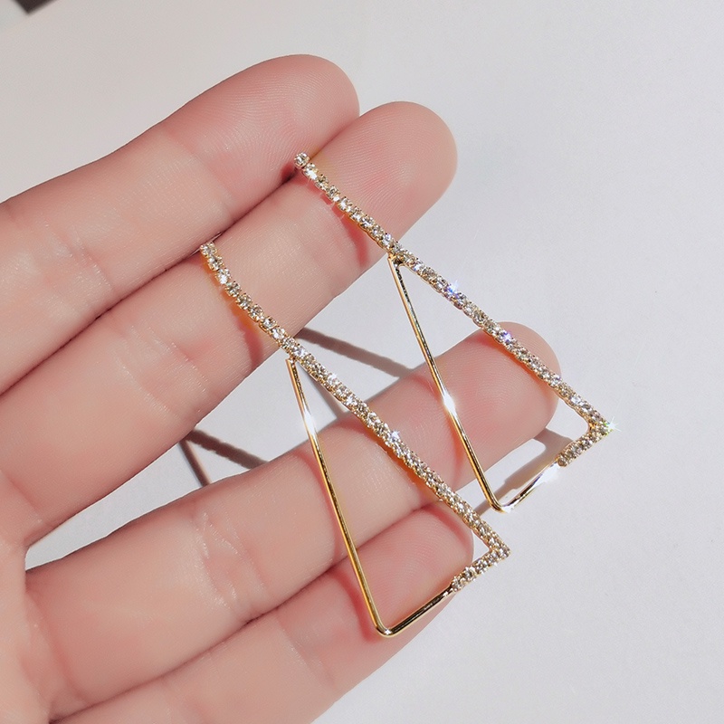 Khuyên tai JIUDUOLAN mạ bạc 925 thiết kế mặt tam giác đính đá nhân tạo phong cách Hàn Quốc dễ phối đồ thời trang