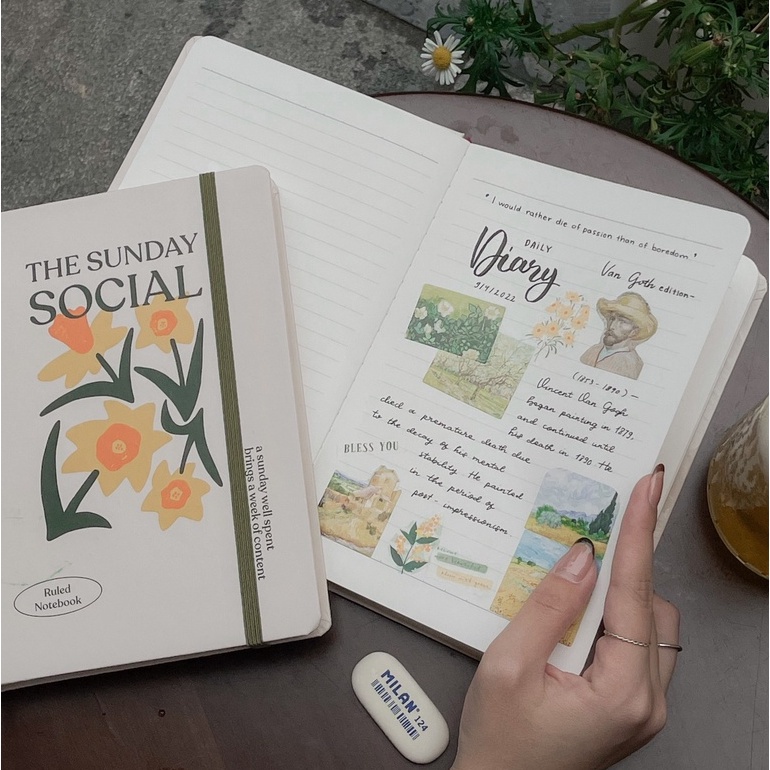 Sổ tay A5 CRABIT kẻ ngang 130gsm thích hợp vẽ màu nước, bullet journal - HOA BE Sunday Social