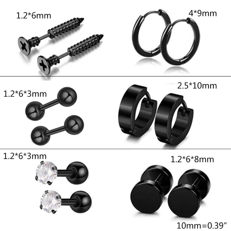 Set 12 Khuyên Tai Nam Nữ Bằng Thép Không Gỉ Phong Cách Cá Tính