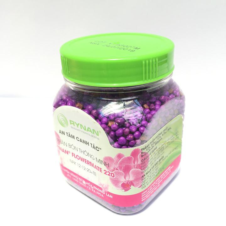 Phân tan chậm thông minh Rynan Flowermate 220 NPK 12-12-20 TE hũ 150g chuyên dùng cho các loại Phong Lan đang ra hoa