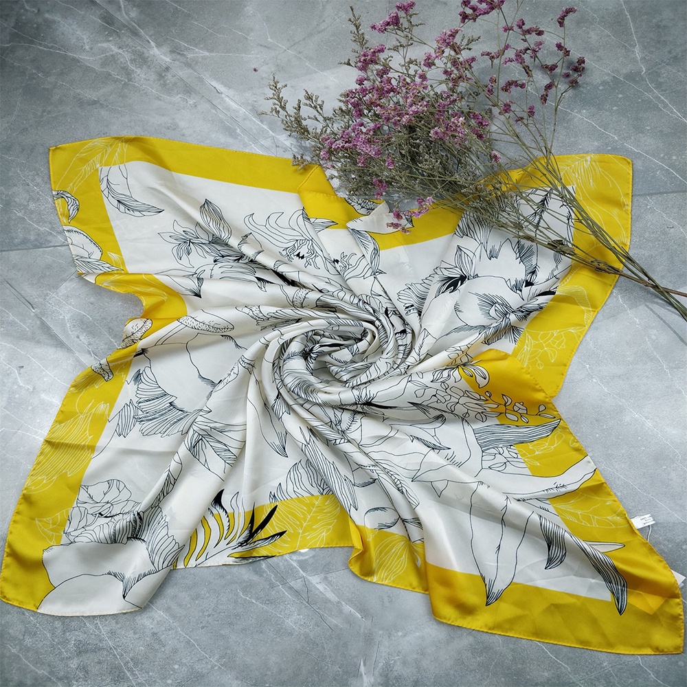 Khăn Choàng Vuông 90X90cm In Họa Tiết Hoa Thanh Lịch Chất Lượng Cao Cho Nữ WJ1006-78